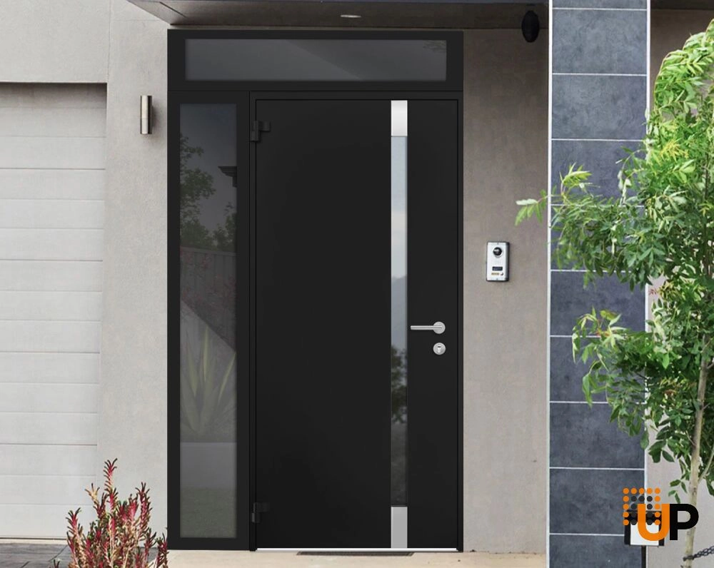 Single swing metal-aluminum modern exterior door with triplex glass | Cynex 6777 Black | 46 x 96 photo#3
