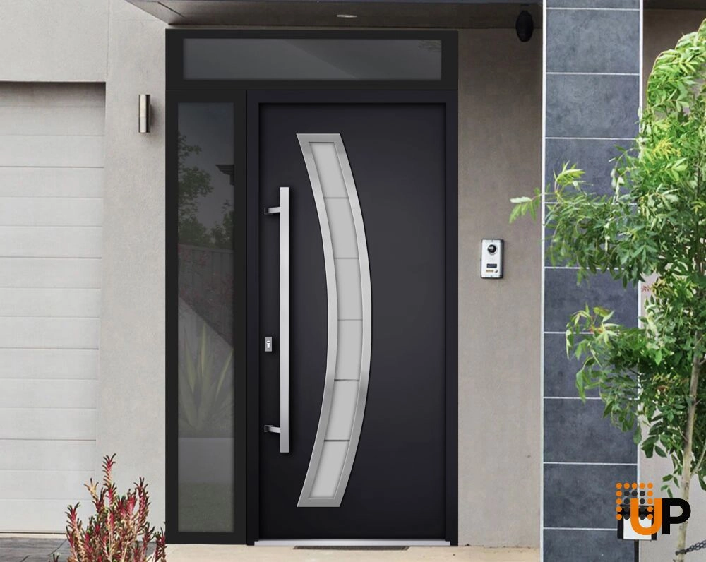 Single swing metal-aluminum modern exterior door with triplex glass | Deux 6500 Black | 52 x 96 photo#4
