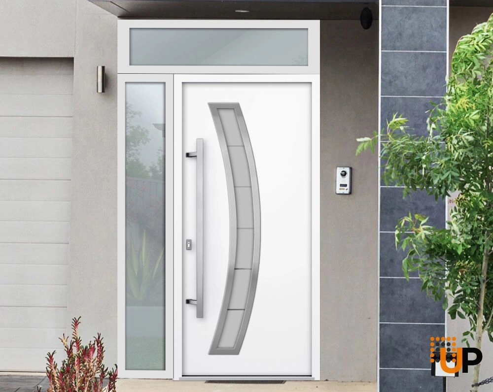 Single swing metal-aluminum modern exterior door with triplex glass | Deux 6500 White | 52 x 96 photo#4