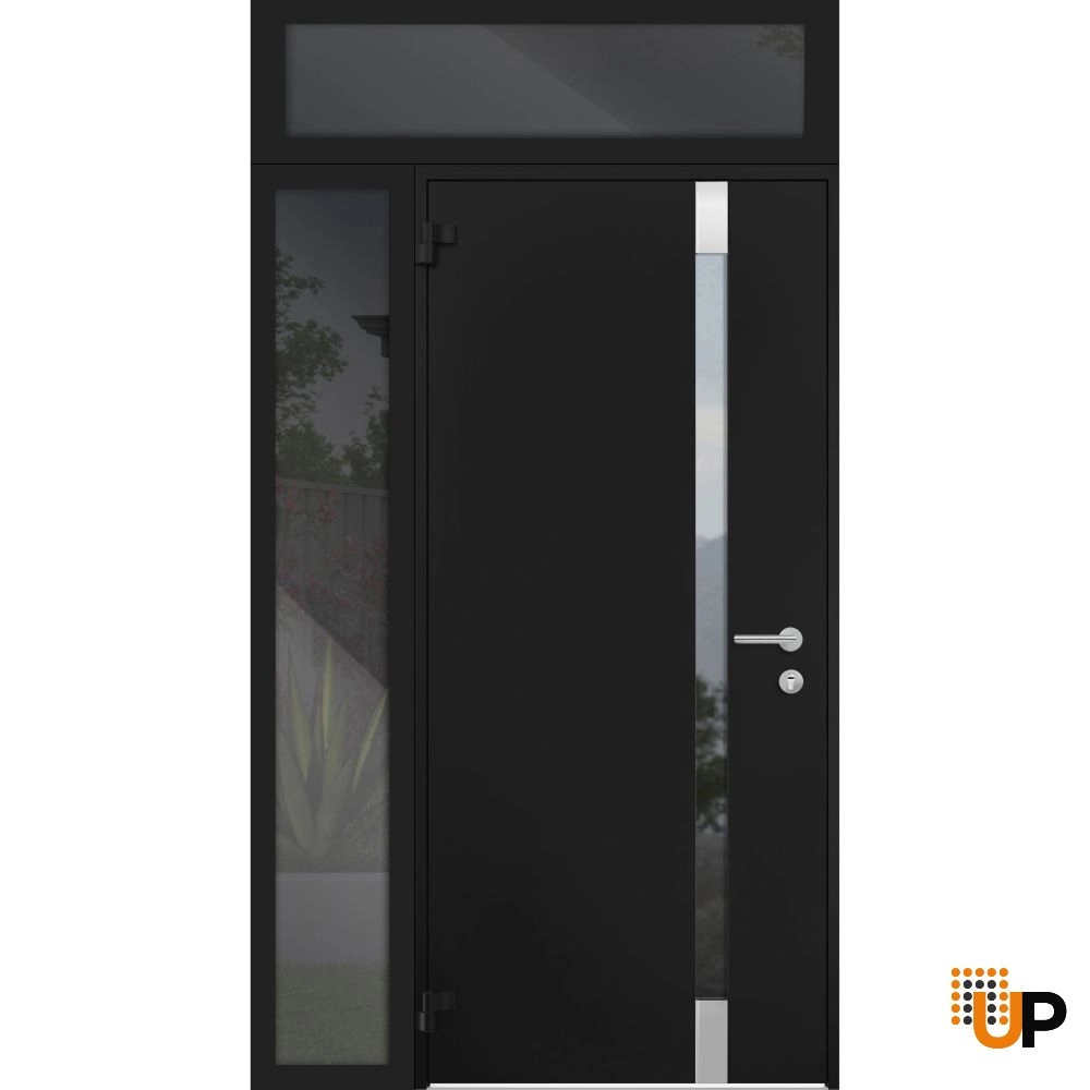 Single swing metal-aluminum modern exterior door with triplex glass | Cynex 6777 Black | 46 x 96 photo#1