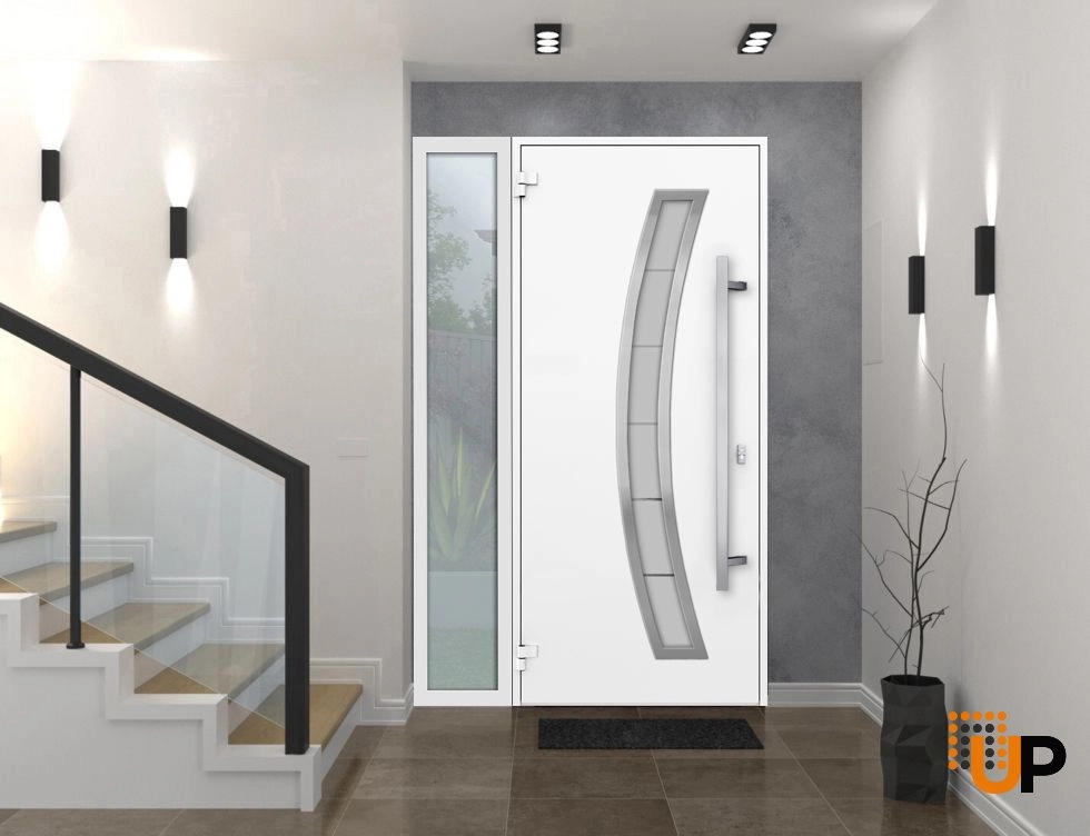 Single swing metal-aluminum modern exterior door with triplex | Deux 6500 White | 48 x 80 photo#5