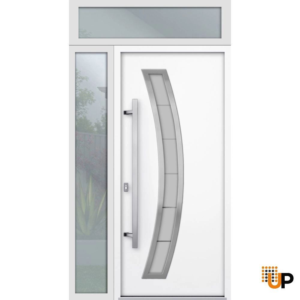 Single swing metal-aluminum modern exterior door with triplex glass | Deux 6500 White | 52 x 96 photo#2