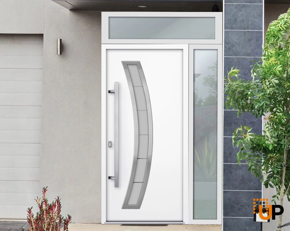 Single swing metal-aluminum modern exterior door with triplex glass | Deux 6500 White | 52 x 96 photo#6