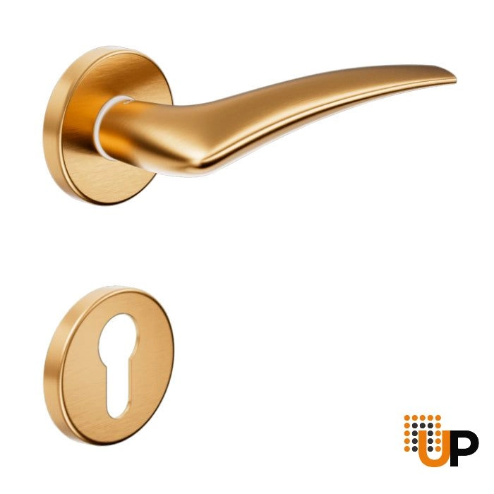 Door Euro Handle LINEAR for Magnetic Lock, Antique Satin Gold, Privacy photo#1