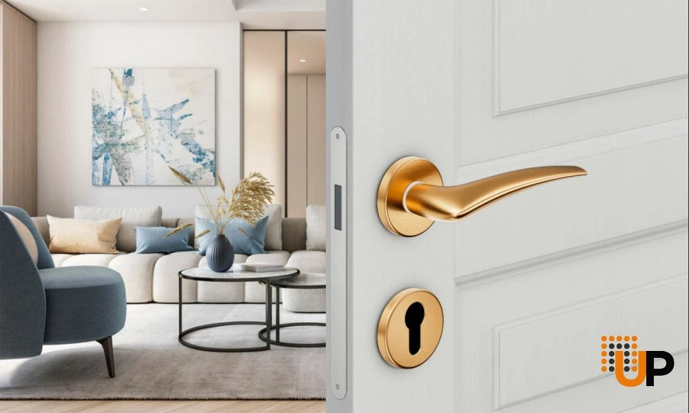 Door Euro Handle LINEAR for Magnetic Lock, Antique Satin Gold, Privacy photo#2