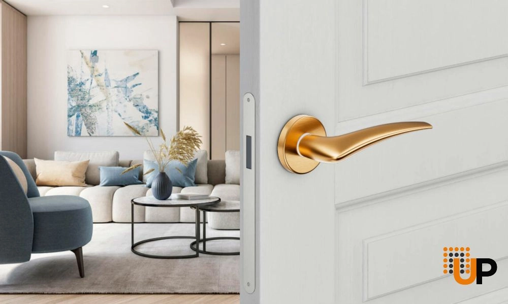 Door Euro Handle LINEAR for Magnetic Lock, Antique Satin Gold, Passage photo#2