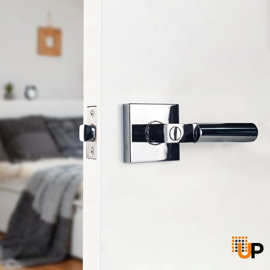 LONDON Modern Round Door Handle-Polished Chrome-Privacy (bathroom/bedroom lock) photo#4