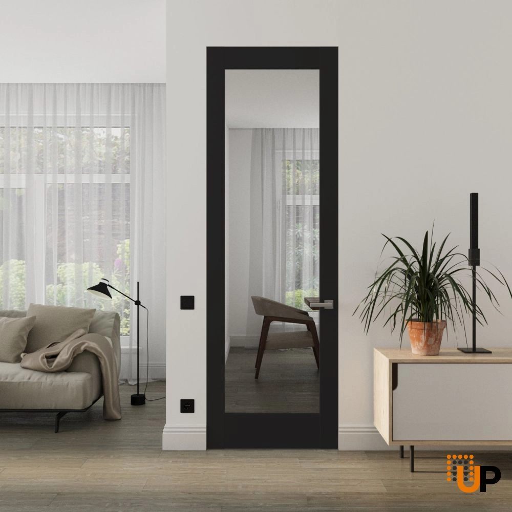 Single solid core swing modern interior frameless doors with clear glass | Lucia 2166 Black Matte | 18 x 80 photo#2
