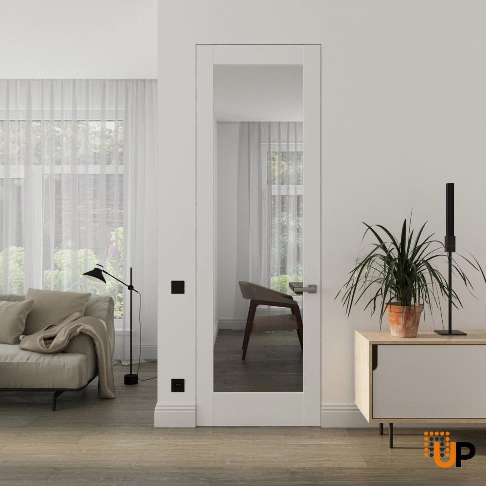 Single solid core swing modern interior frameless doors with clear glass | Lucia 2166 White Silk | 18 x 80 photo#2