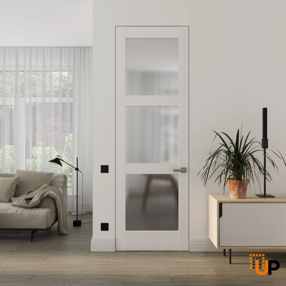 Single solid core swing modern interior frameless doors with frosted glass | Lucia 2552 White Silk | 18 x 80 photo#2