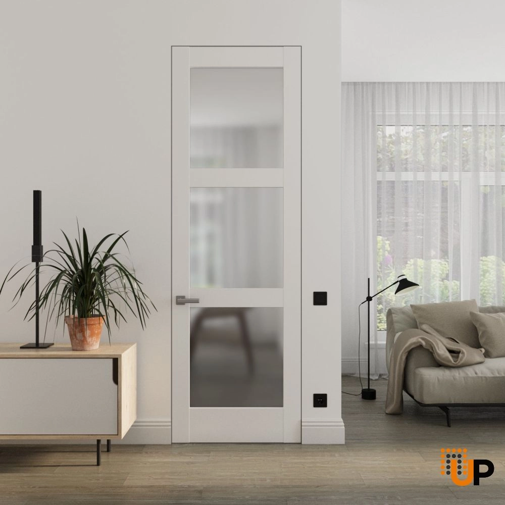 Single solid core swing modern interior frameless doors with frosted glass | Lucia 2552 White Silk | 18 x 80 photo#2