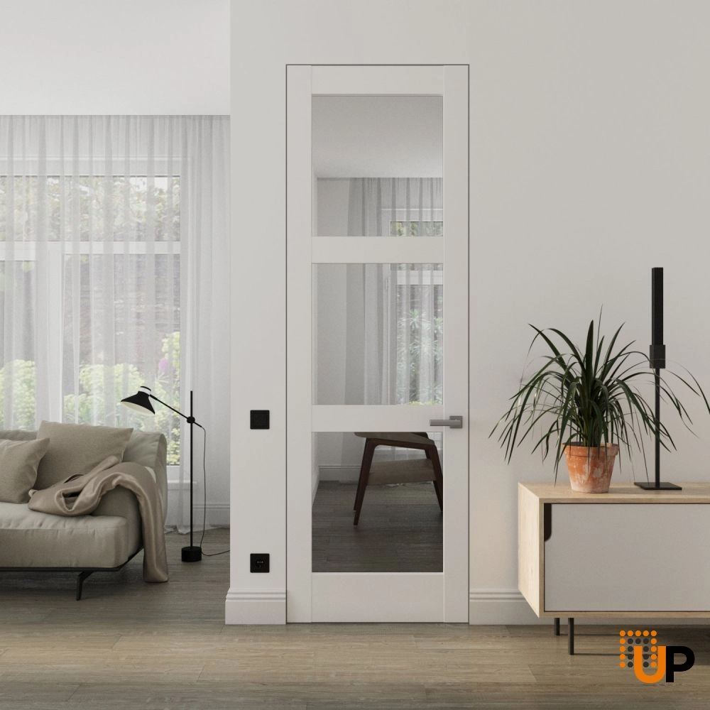 Single solid core swing modern interior frameless doors with clear glass | Lucia 2555 White Silk | 18 x 80 photo#2