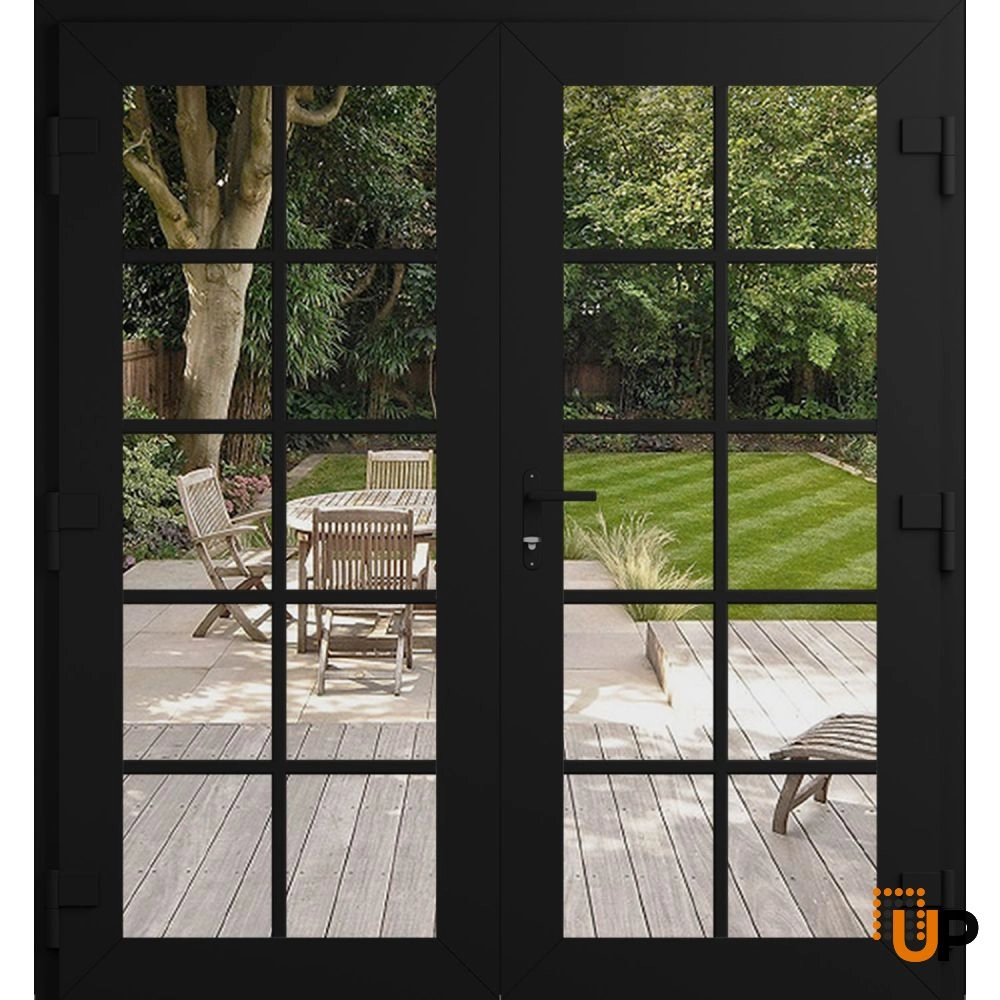Double swing vinyl modern exterior door with clear glass | Manux 8100 Black Matte | 72 x 80 photo#2