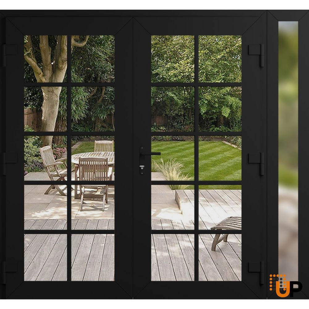 Double swing vinyl modern exterior door with clear glass | Manux 8100 Black Matte | 86 x 80 (72+14 x 80) photo#2