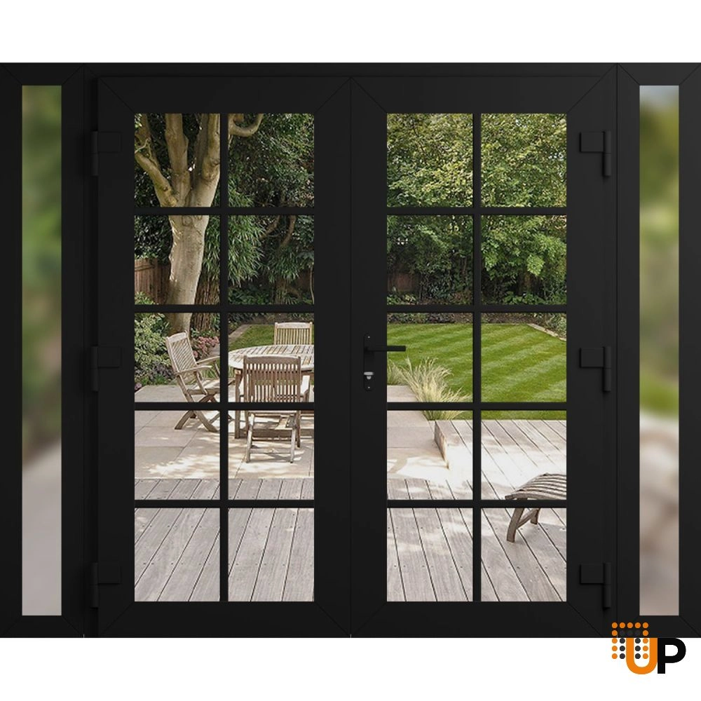 Double swing vinyl modern exterior door with clear glass | Manux 8100 Black Matte | 96 x 80 (12+72+12 x 80) photo#2