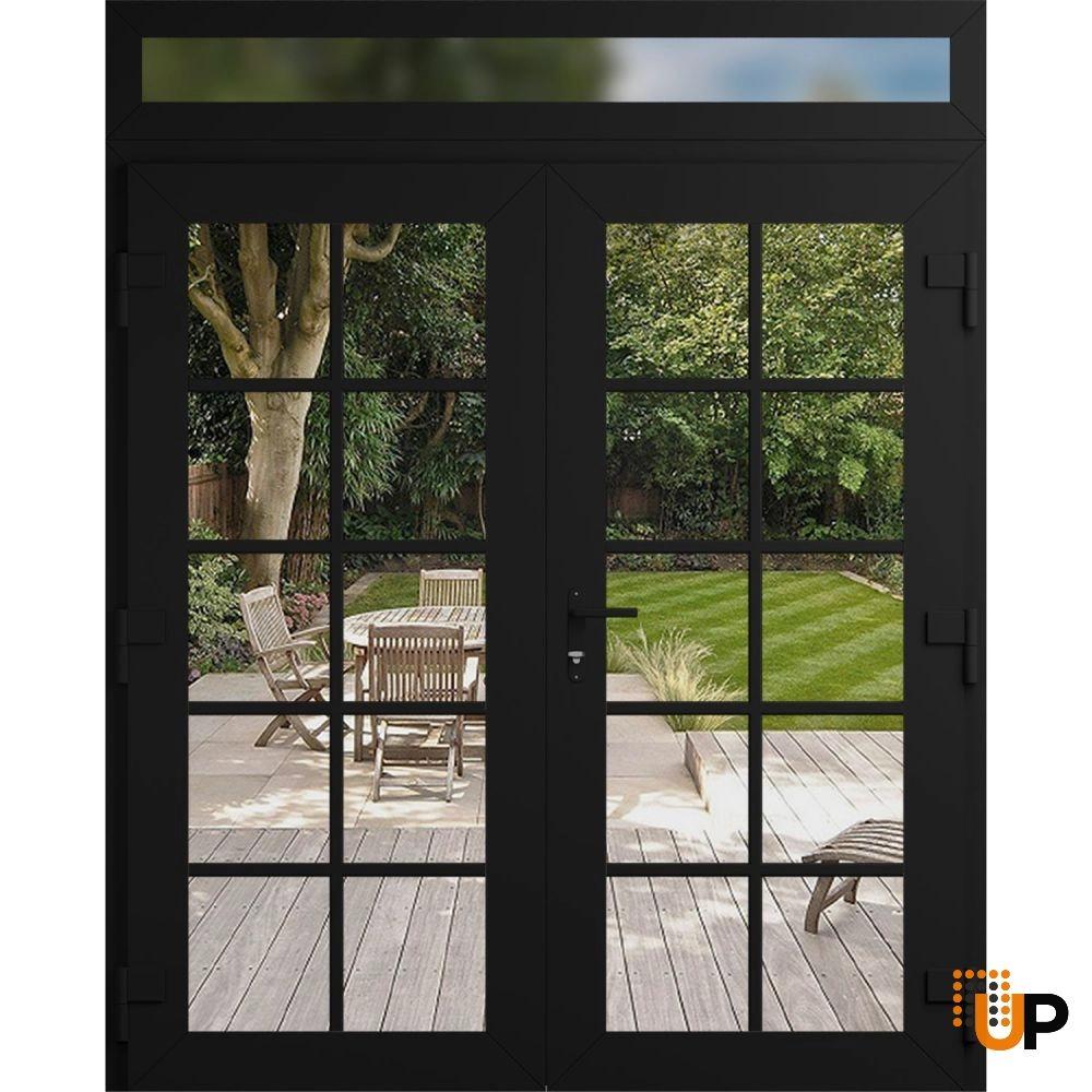 Double swing vinyl modern exterior door with clear glass | Manux 8100 Black Matte | 72 x 96 (72 x 80+16) photo#2