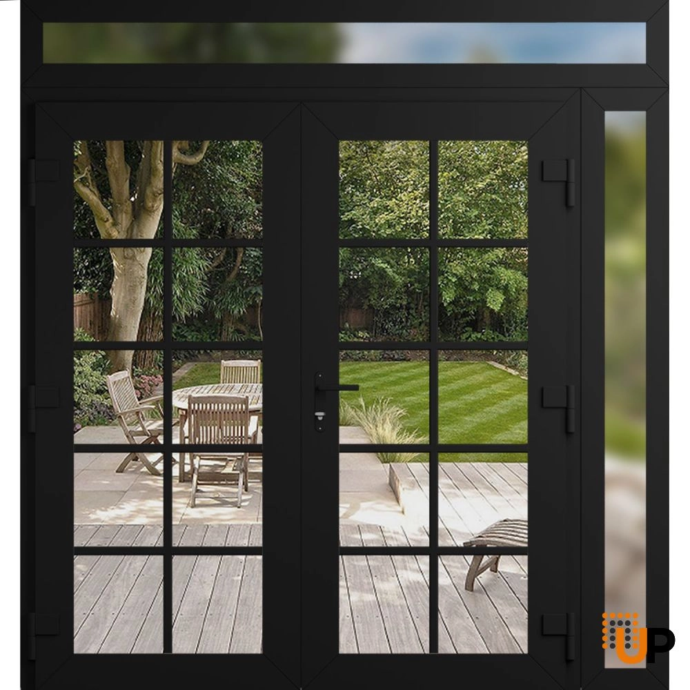Double swing vinyl modern exterior door with clear glass | Manux 8100 Black Matte | 84 x 96 (72+12 x 80+16) photo#2