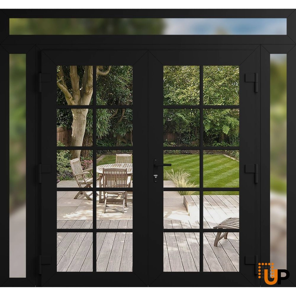 Double swing vinyl modern exterior door with clear glass | Manux 8100 Black Matte | 104 x 94 (16+72+16 x 80+14) photo#2