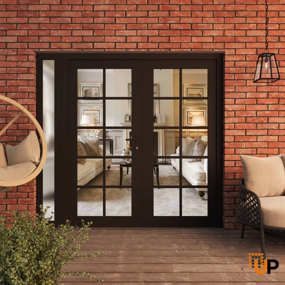 Double swing vinyl modern exterior door with clear glass | Manux 8100 Black Matte | 86 x 80 (72+14 x 80) photo#3