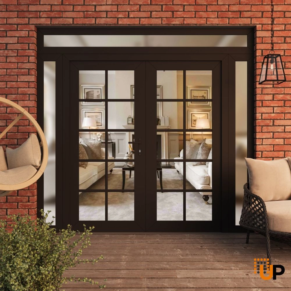 Double swing vinyl modern exterior door with clear glass | Manux 8100 Black Matte | 104 x 94 (16+72+16 x 80+14) photo#3