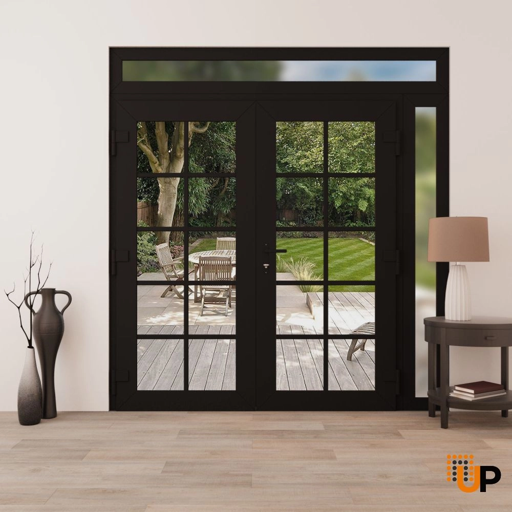 Double swing vinyl modern exterior door with clear glass | Manux 8100 Black Matte | 84 x 96 (72+12 x 80+16) photo#4