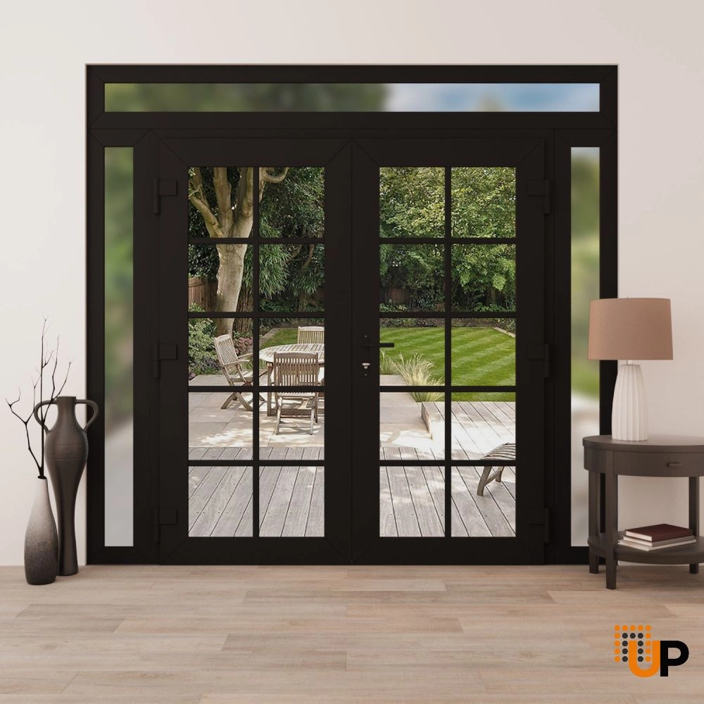 Double swing vinyl modern exterior door with clear glass | Manux 8100 Black Matte | 104 x 94 (16+72+16 x 80+14) photo#4