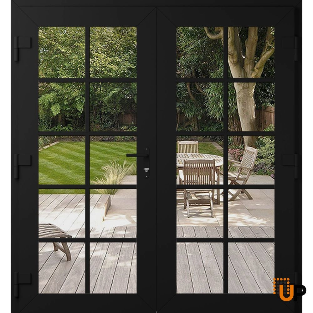 Double swing metal-plastic modern exterior door with clear glass | Manux 8100 Black Matte | 72 x 80 photo#2