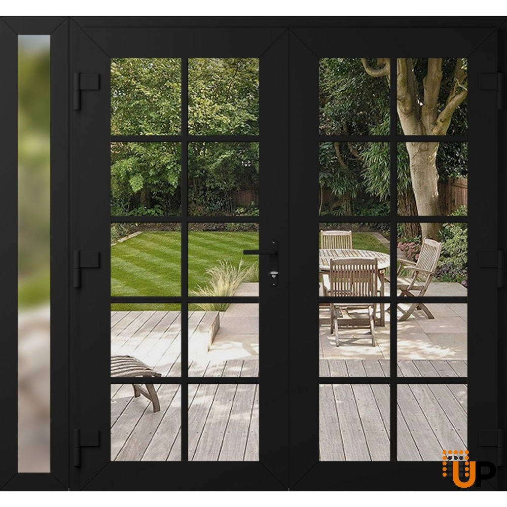 Double swing vinyl modern exterior door with clear glass | Manux 8100 Black Matte | 86 x 80 (72+14 x 80) photo#2