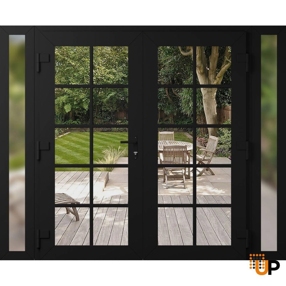 Double swing vinyl modern exterior door with clear glass | Manux 8100 Black Matte | 104 x 80 (16+72+16 x 80) photo#2