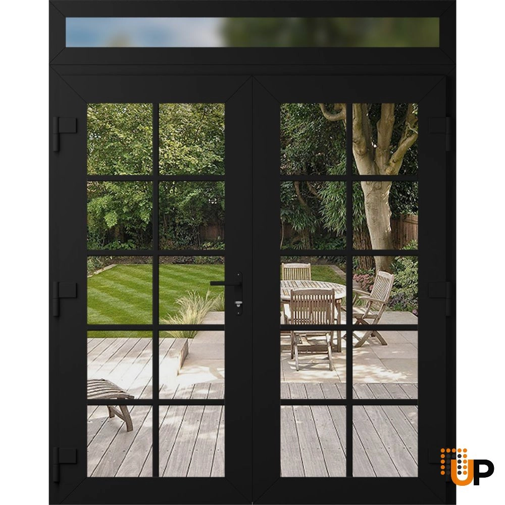 Double swing vinyl modern exterior door with clear glass | Manux 8100 Black Matte | 72 x 96 (72 x 80+16) photo#2