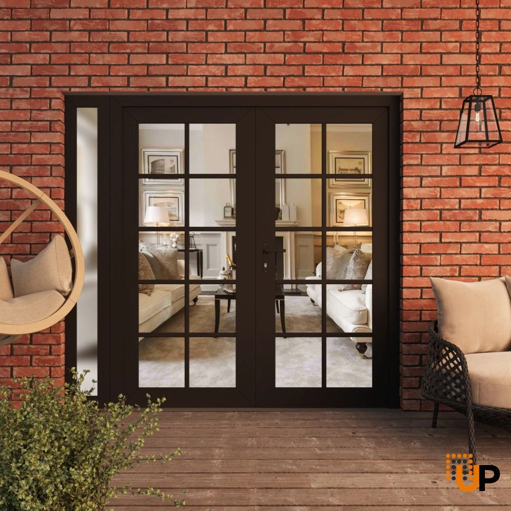 Double swing vinyl modern exterior door with clear glass | Manux 8100 Black Matte | 86 x 80 (72+14 x 80) photo#3