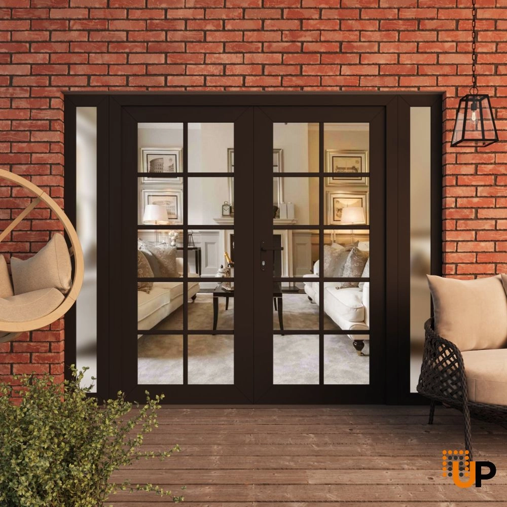 Double swing vinyl modern exterior door with clear glass | Manux 8100 Black Matte | 104 x 80 (16+72+16 x 80) photo#3