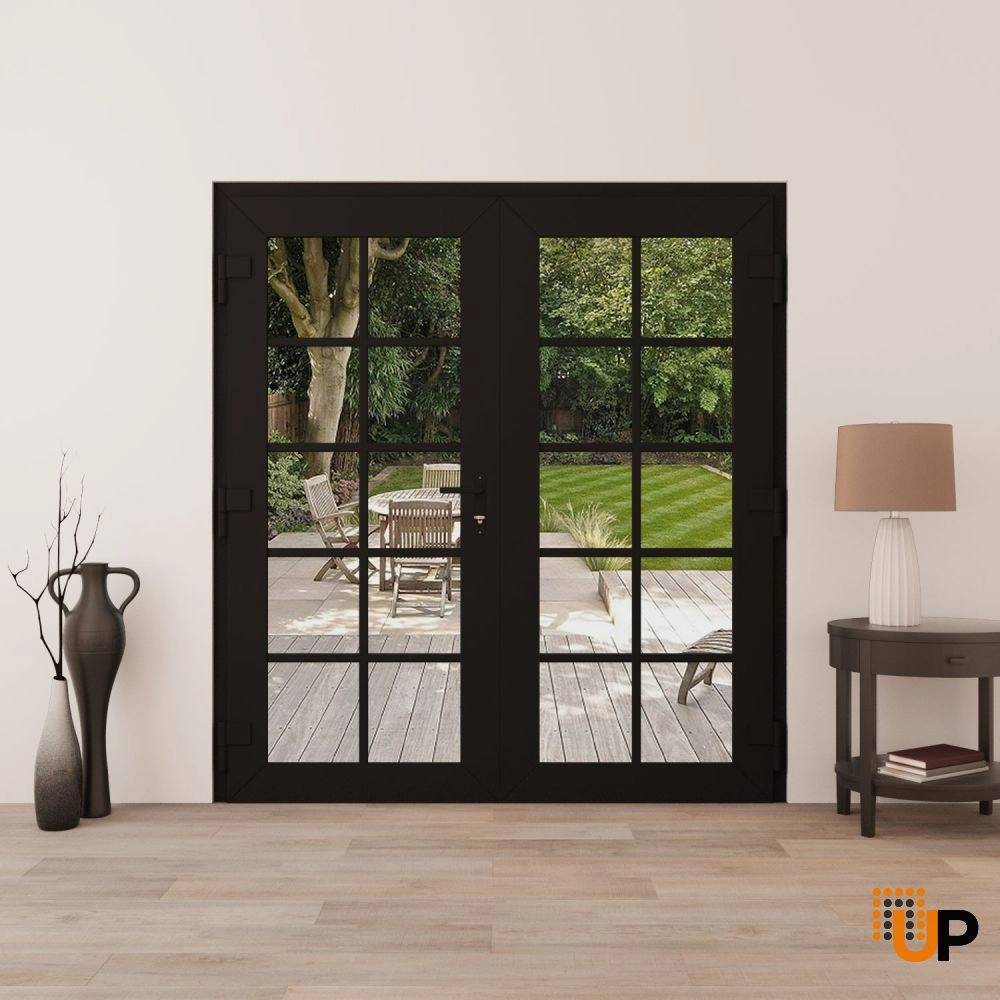 Double swing metal-plastic modern exterior door with clear glass | Manux 8100 Black Matte | 72 x 80 photo#4