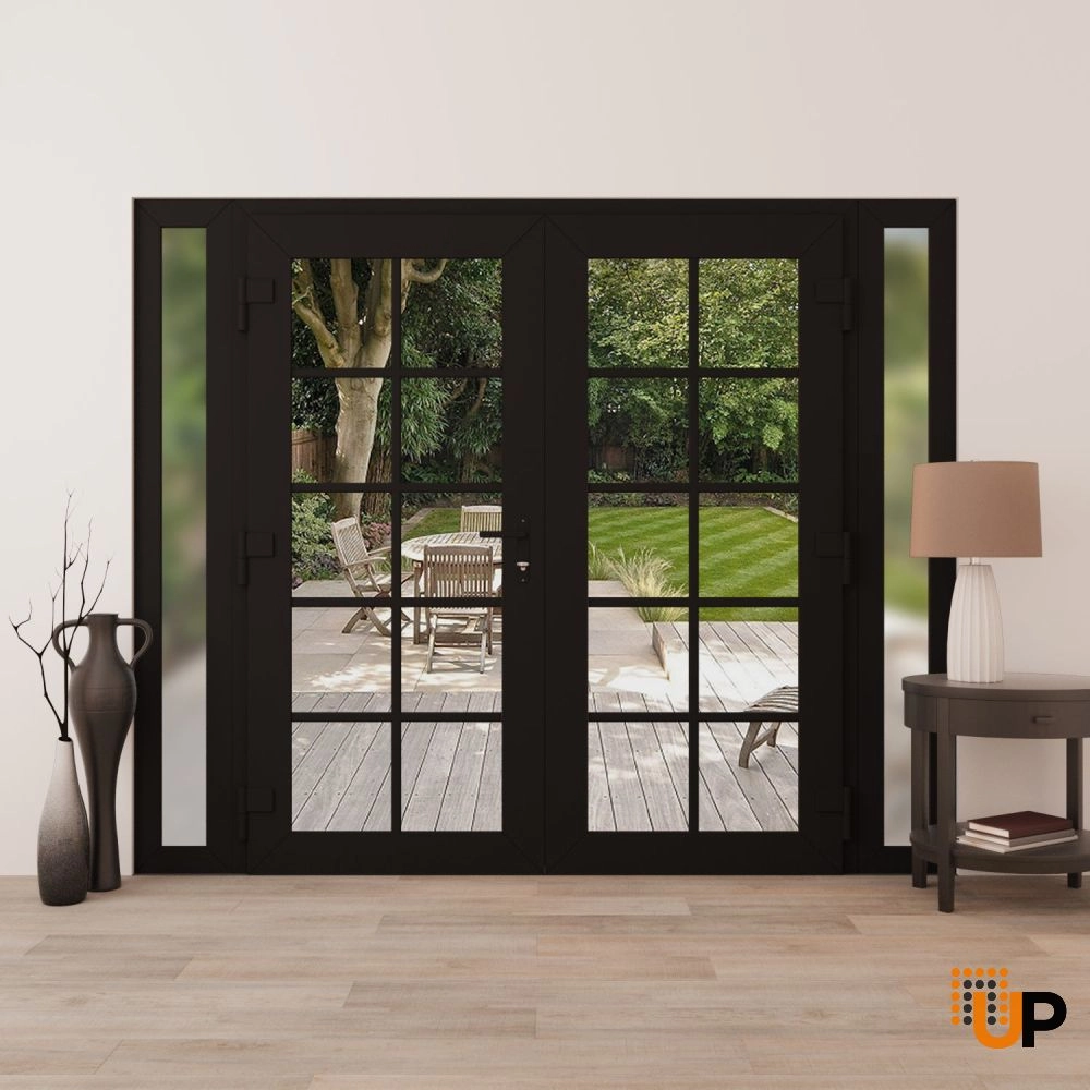 Double swing vinyl modern exterior door with clear glass | Manux 8100 Black Matte | 104 x 80 (16+72+16 x 80) photo#4