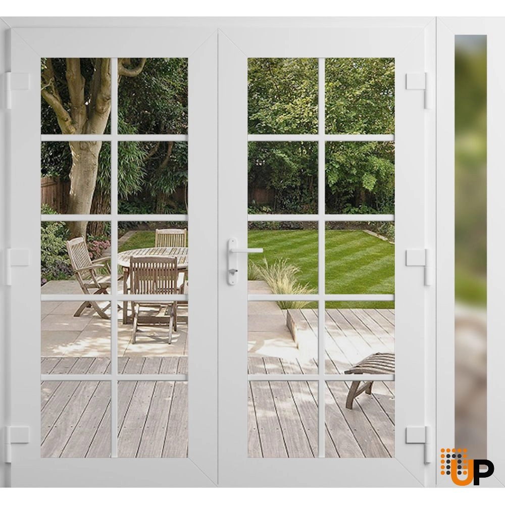 Double swing vinyl modern exterior door with clear glass | Manux 8100 White | 86 x 80 (72+14 x 80) photo#2