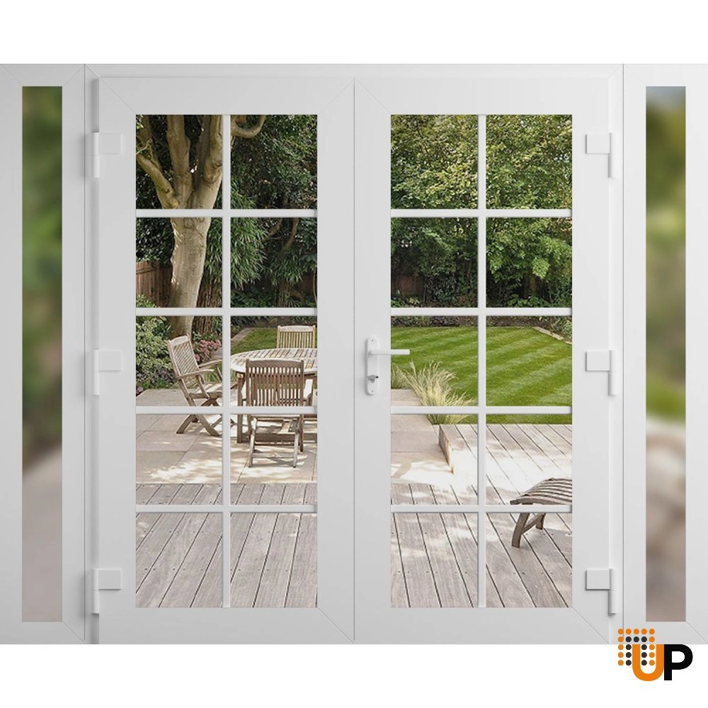 Double swing vinyl modern exterior door with clear glass | Manux 8100 White | 96 x 80 (12+72+12 x 80) photo#2
