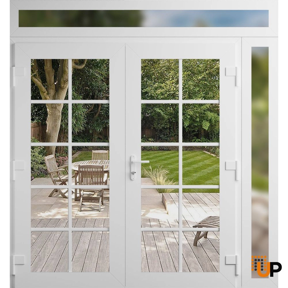 Double swing vinyl modern exterior door with clear glass | Manux 8100 White | 86 x 92 (72+14 x 80+12) photo#2