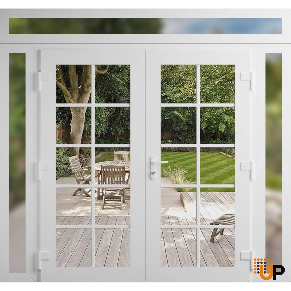 Double swing vinyl modern exterior door with clear glass | Manux 8100 White | 96 x 94 (12+72+12 x 80+14) photo#2