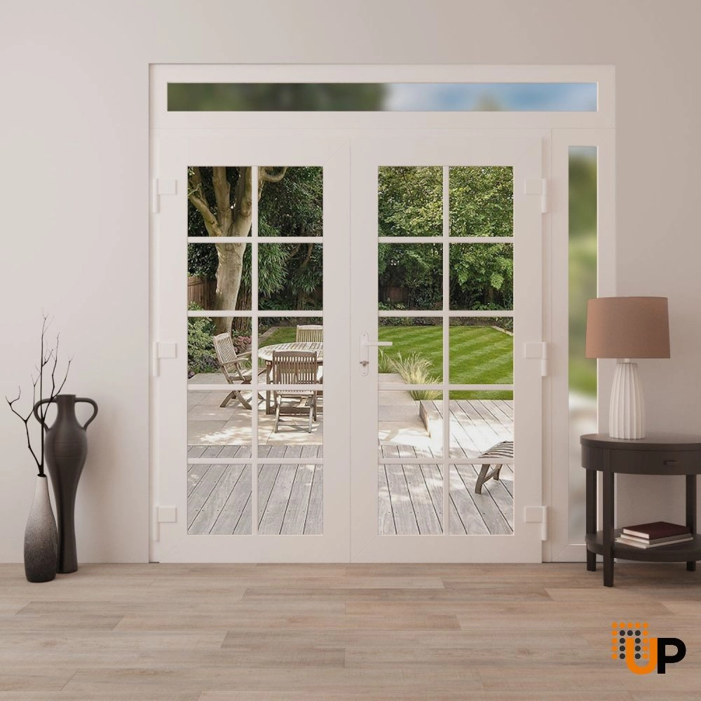 Double swing vinyl modern exterior door with clear glass | Manux 8100 White | 86 x 92 (72+14 x 80+12) photo#4