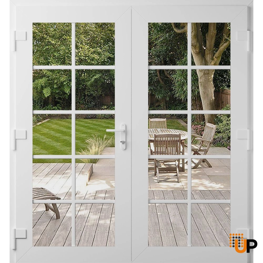 Double swing metal-plastic modern exterior door with clear glass | Manux 8100 White | 72 x 80 photo#2