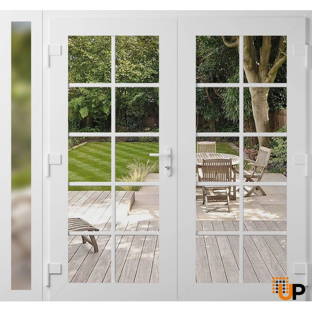 Double swing vinyl modern exterior door with clear glass | Manux 8100 White | 86 x 80 (72+14 x 80) photo#2