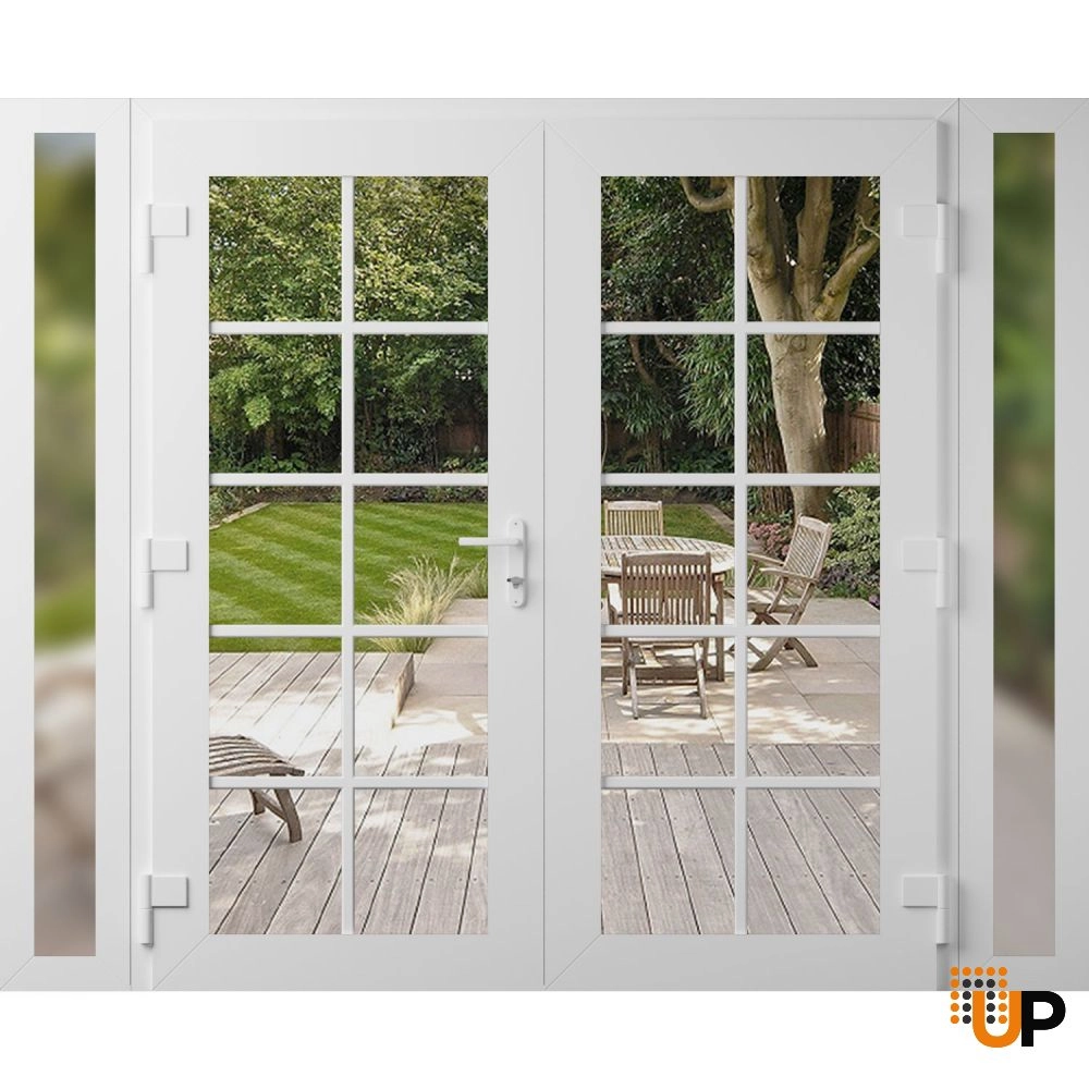 Double swing vinyl modern exterior door with clear glass | Manux 8100 White | 96 x 80 (12+72+12 x 80) photo#2