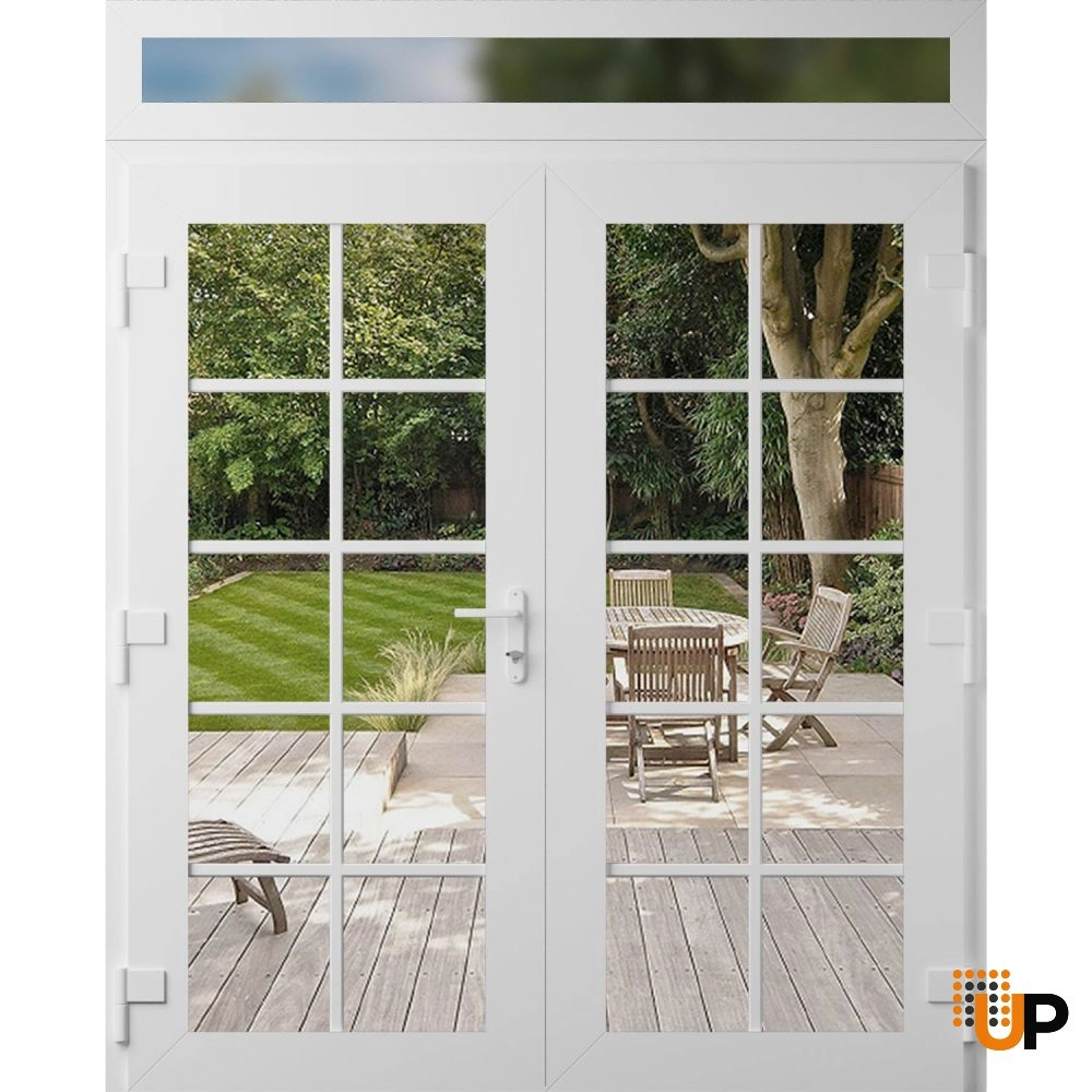 Double swing vinyl modern exterior door with clear glass | Manux 8100 White | 72 x 96 (72 x 80+16) photo#2