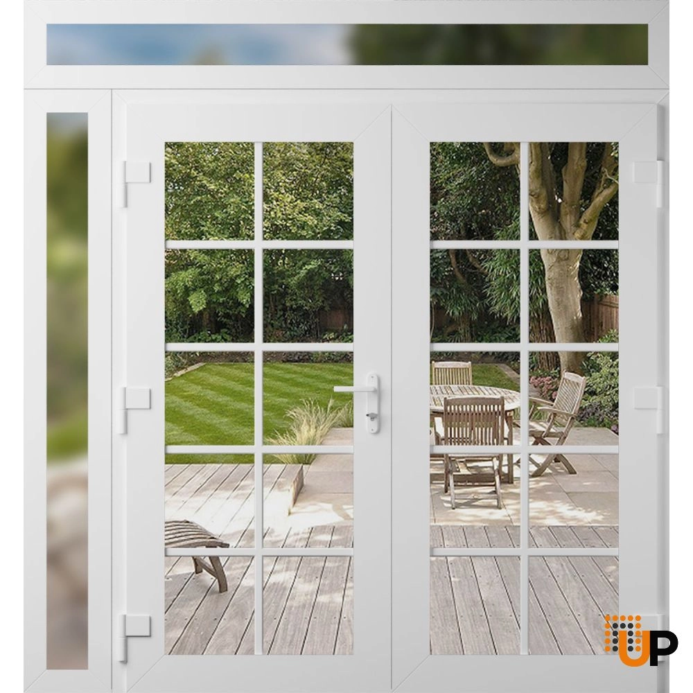 Double swing vinyl modern exterior door with clear glass | Manux 8100 White | 88 x 96 (72+16 x 80+16) photo#2