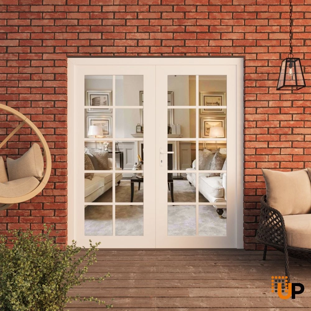 Double swing metal-plastic modern exterior door with clear glass | Manux 8100 White | 72 x 80 photo#3