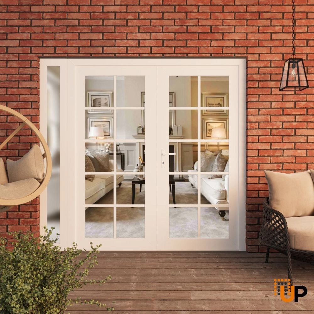 Double swing vinyl modern exterior door with clear glass | Manux 8100 White | 86 x 80 (72+14 x 80) photo#3