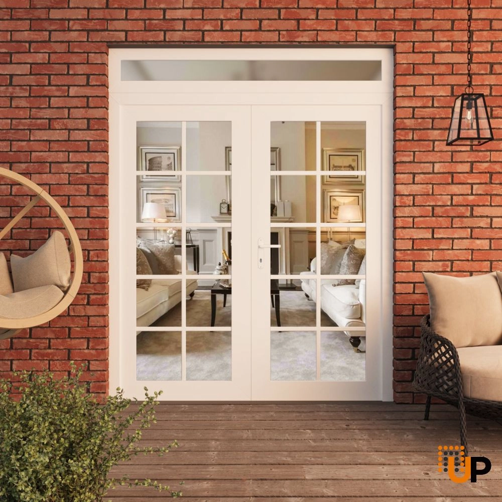 Double swing vinyl modern exterior door with clear glass | Manux 8100 White | 72 x 96 (72 x 80+16) photo#3