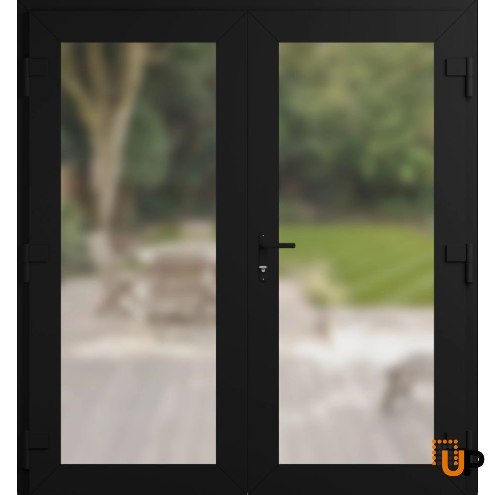Double swing vinyl modern exterior door with frosted glass | Manux 8102 Black Matte | 72 x 80 photo#2