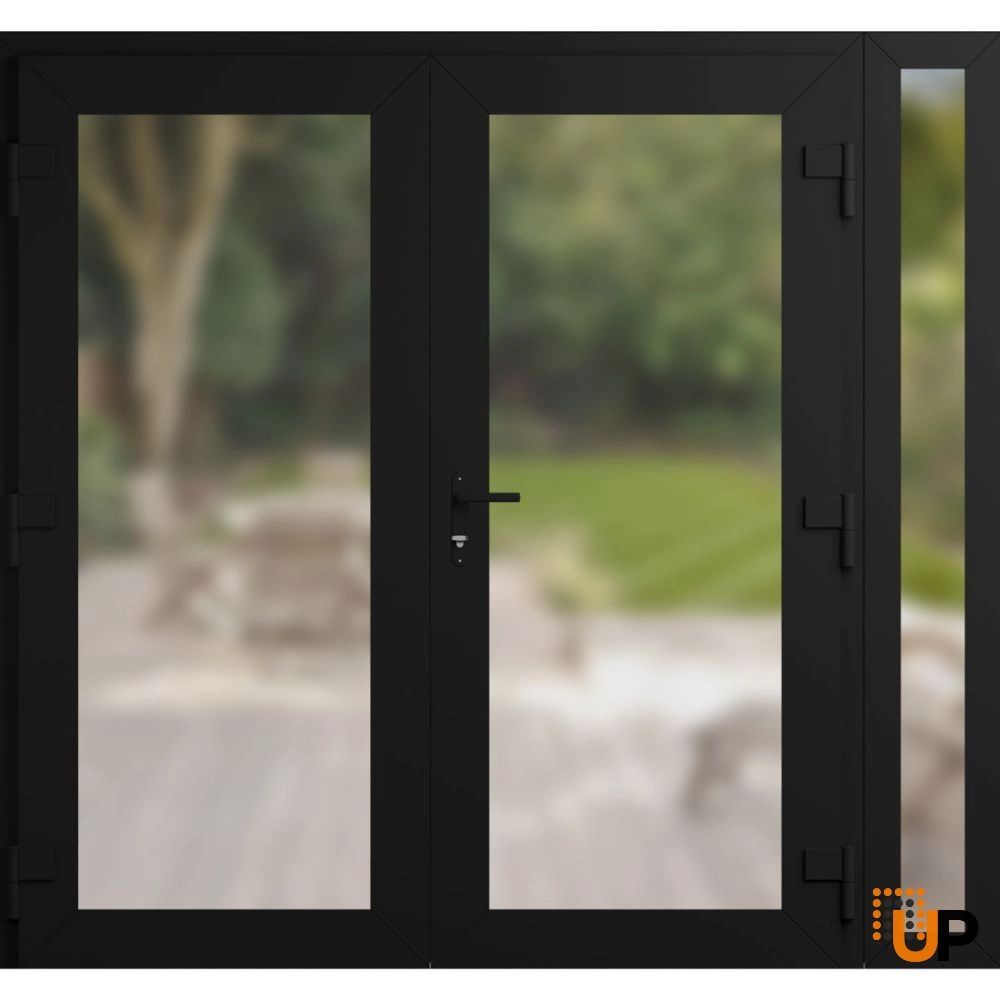 Double swing vinyl modern exterior door with frosted glass | Manux 8102 Black Matte | 86 x 80 (72+14 x 80) photo#2