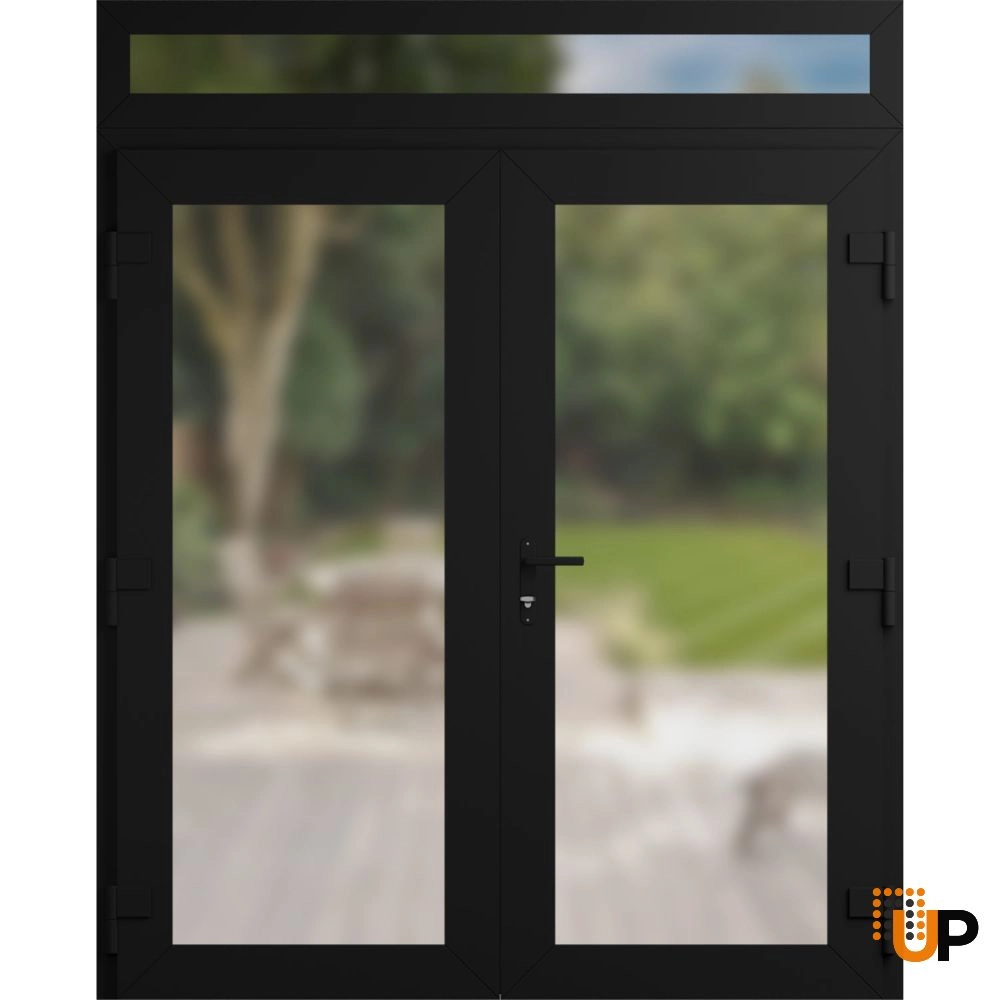Double swing vinyl modern exterior door with frosted glass | Manux 8102 Black Matte | 72 x 94 (72 x 80+14) photo#2